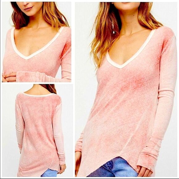 Free People We the Free Long Sleeve Peachy Salmon Color Tunic Tee NWOT Small - Picture 1 of 11